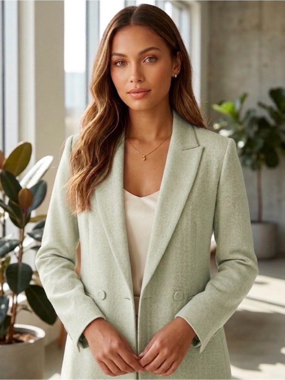House of Harlow 1960 x Revolve Double-Breasted Sage Green Textured Blazer Sz XS
